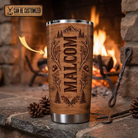 Personalized 20oz Deer Skull Antler Wood Grain Tumbler