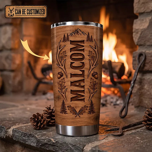 Personalized 20oz Deer Skull Antler Wood Grain Tumbler