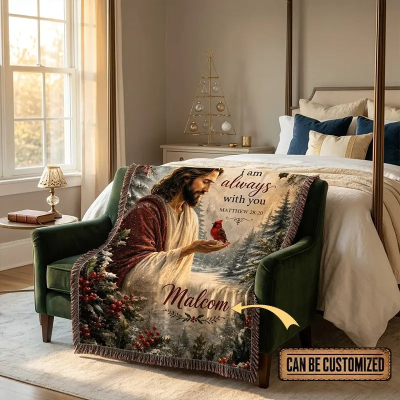 Jesus and Cardinal Christmas Custom Tassels Blanket