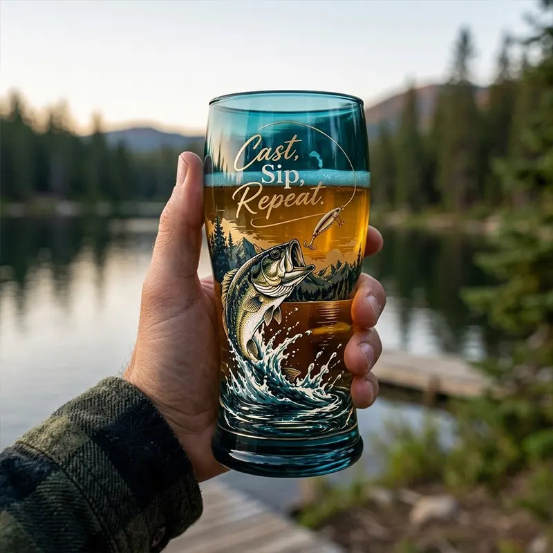 Personalized Premium Bass Fishing Cast Sip Repeat Drinking Glass