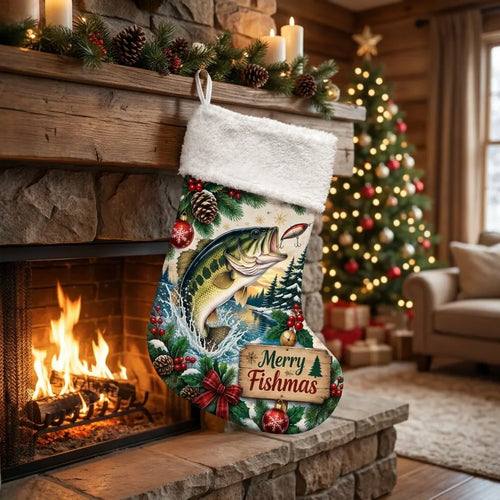 Merry Fishmas Bass Fishing Christmas Stocking