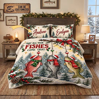 May All Your Fishes Come True Christmas Fishing Quilt Bedding Set