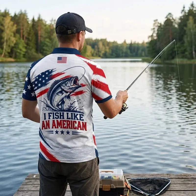 Custom American Bass Fishing Patriotic Polo Shirt