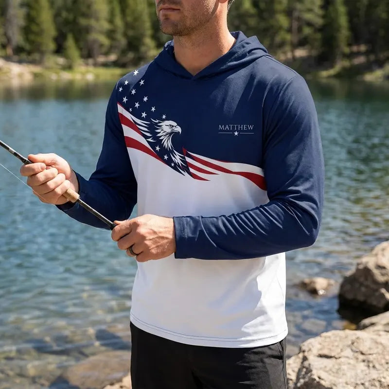 Personalized Land Of Opportunity Bald Eagle American Flag Hooded Long Sleeve Shirt