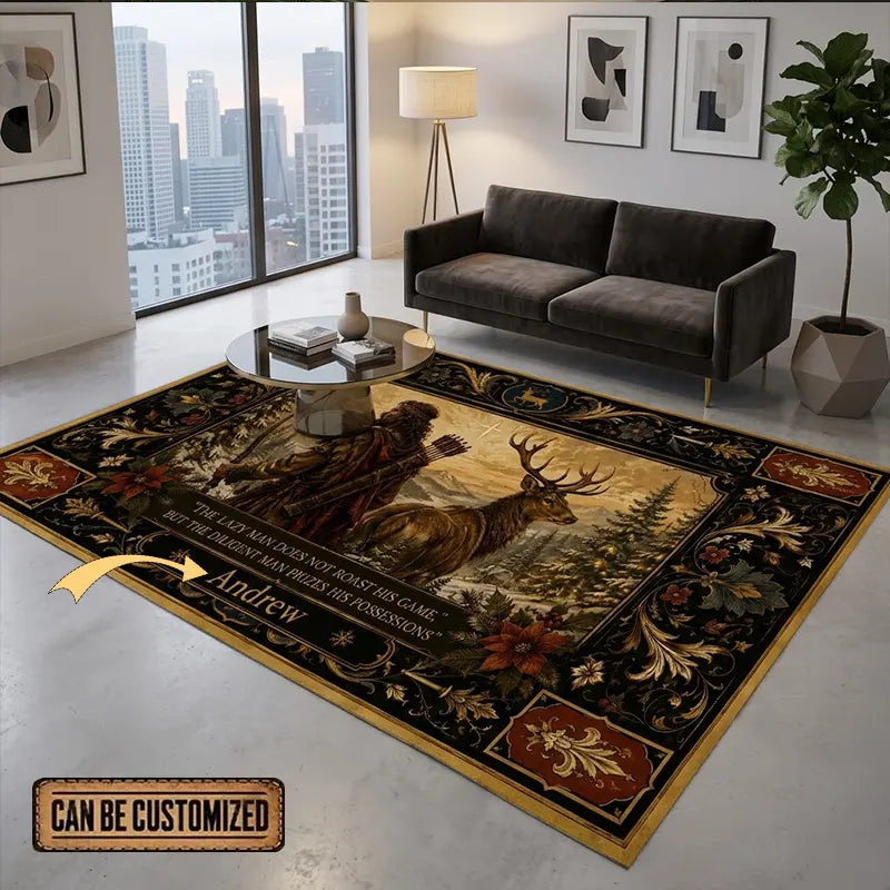 Personalized Hunting Warrior Deer Faith Vintage Rug