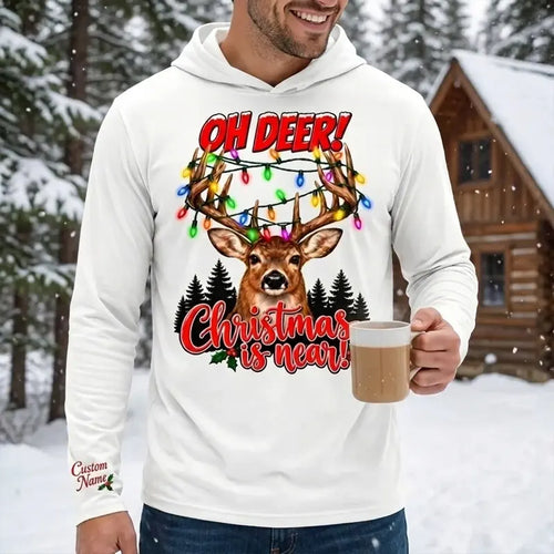 Personalized Oh Deer! Christmas Is Near Hooded Long Sleeve Shirt