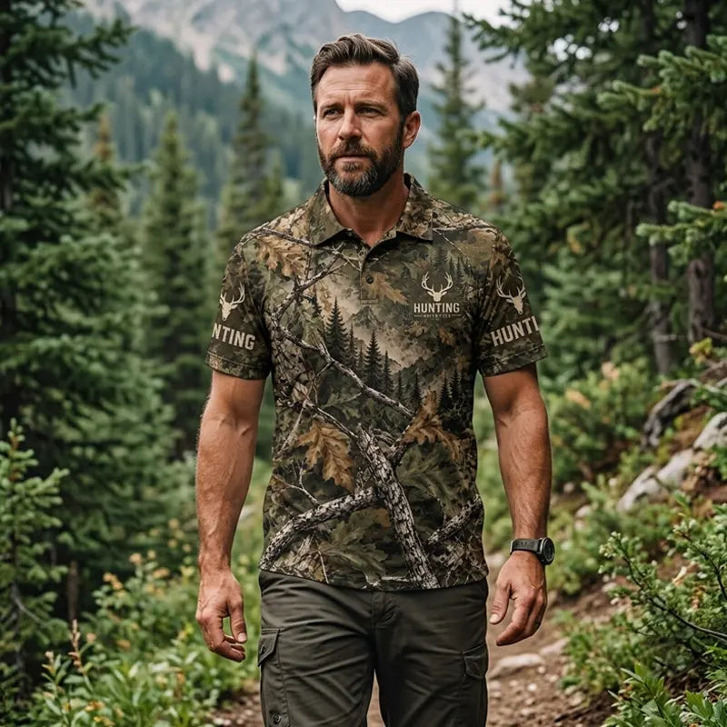 Real Tree Camo Elk Hunting Graphic Polo Shirt
