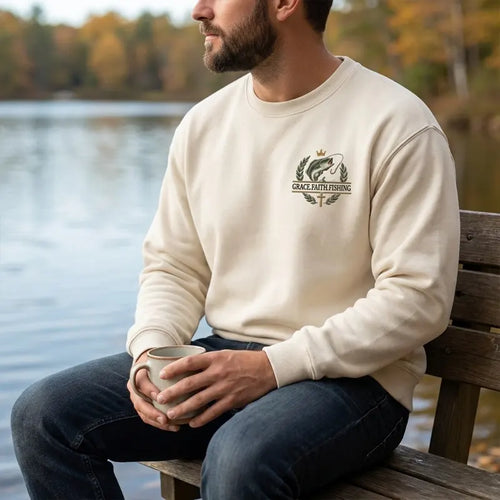 Grace Faith Fishing Christian Bass Sweater – Print & Embroidery