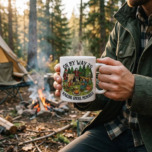 Making Smore Memories Camping Skeletons Ceramic Mug