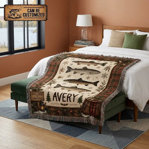 Personalized Trout Fishing Tight Lines & Good Times Tassels Blanket