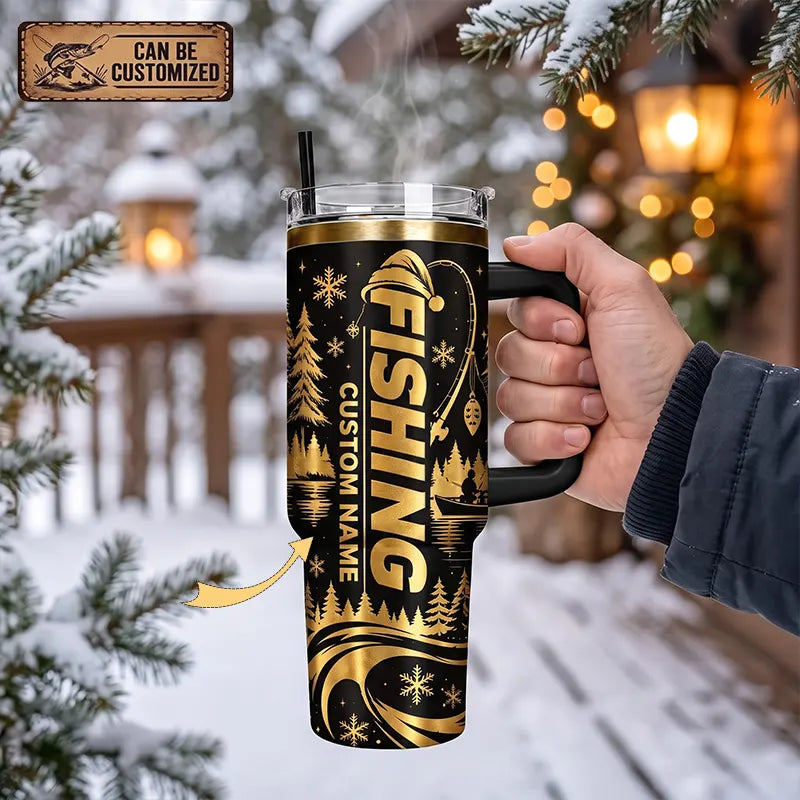 Custom Fishing Christmas Metallic Personalized 40oz Tumbler
