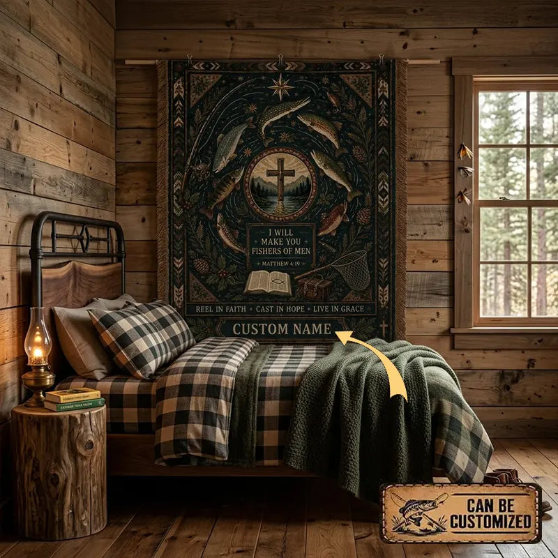 Personalized Trout Fishing Faith Matthew 4:19 Tassels Blanket