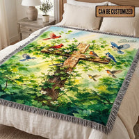 Savior Christian Cross Birds Woven Tassel Blanket