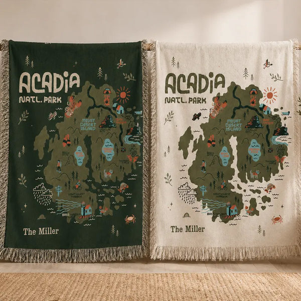 Personalized Acadia National Park Map Tassels Blanket