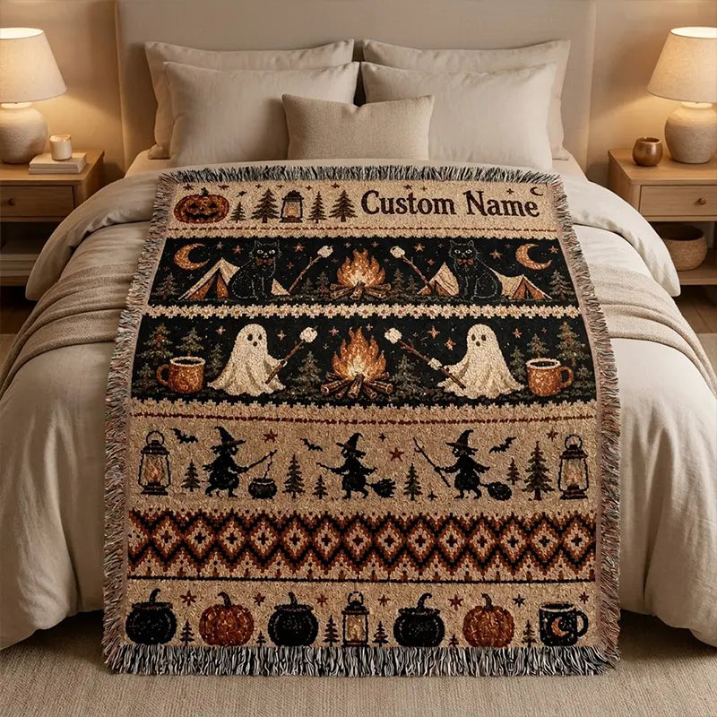 Spooky Campfire Personalized Halloween Tassels Blanket