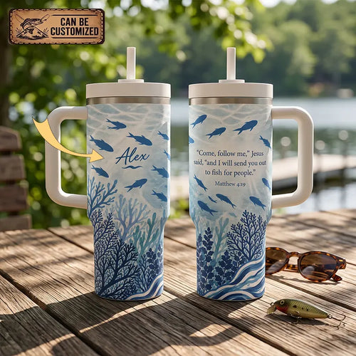Personalized Matthew 4:19 Fishing Ocean 40oz Tumbler