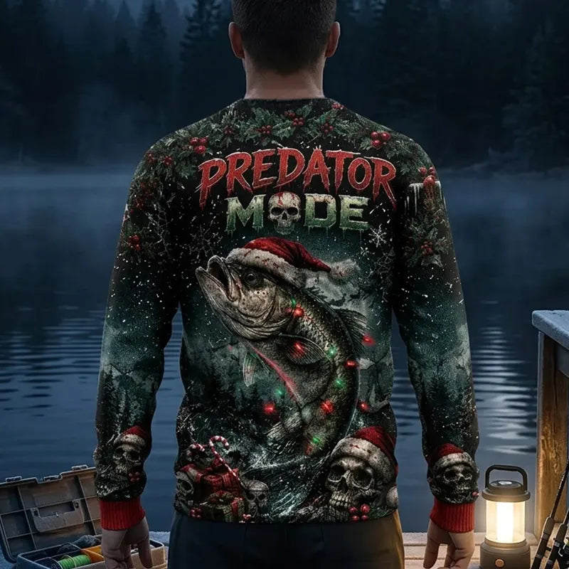 Bite Into the Night Bass Fishing Ugly Christmas Sweater