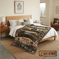 Personalized Hunting Deer Cabin Rifle Wilderness Tassels Blanket