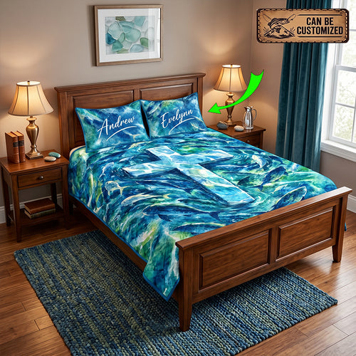 Personalized Matthew 6:26 Christian Birds Watercolor Quilt Bedding Set