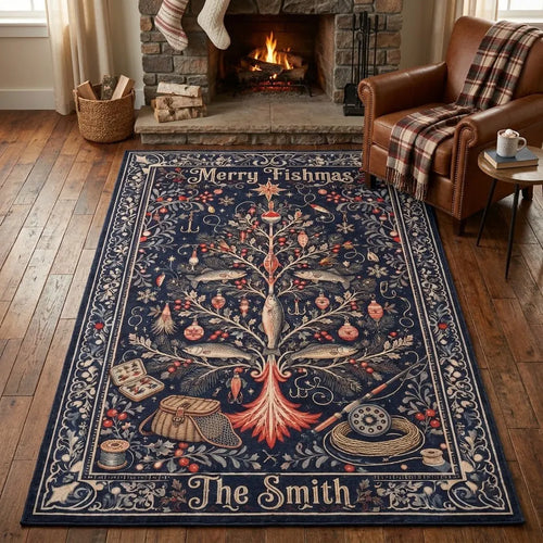 Merry Fishmas Personalized Christmas Fishing Rug