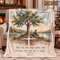 Personalized Put Out Into Deep Water Christian Fishing Fleece Blanket