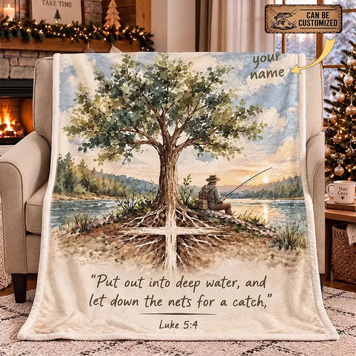 Personalized Put Out Into Deep Water Christian Fishing Fleece Blanket