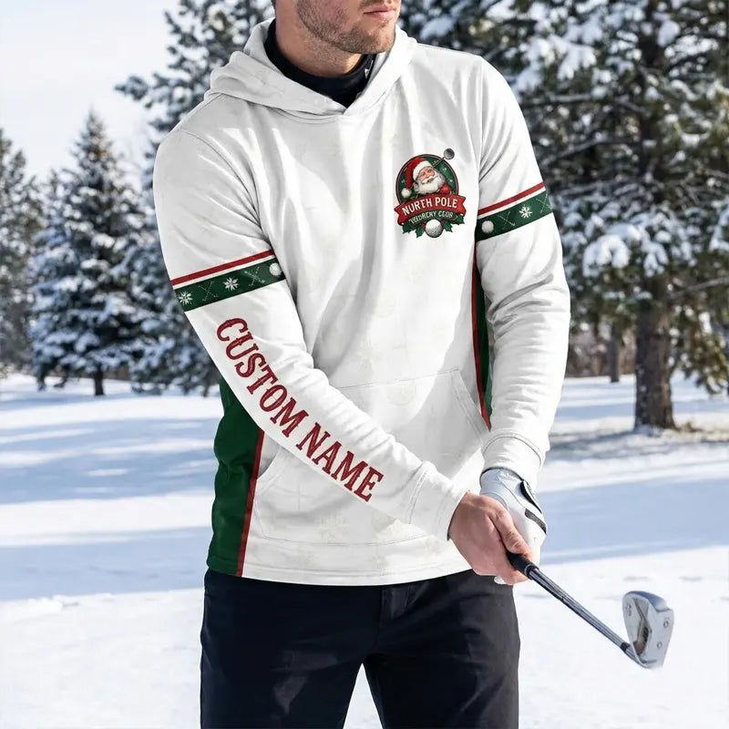 Ho Ho Hole Personalized Christmas Golf Hooded Long Sleeve Shirt