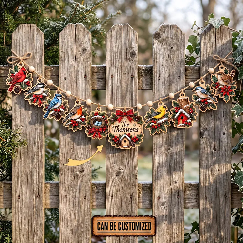 Personalized Winter Bird Christmas Wooden Garland