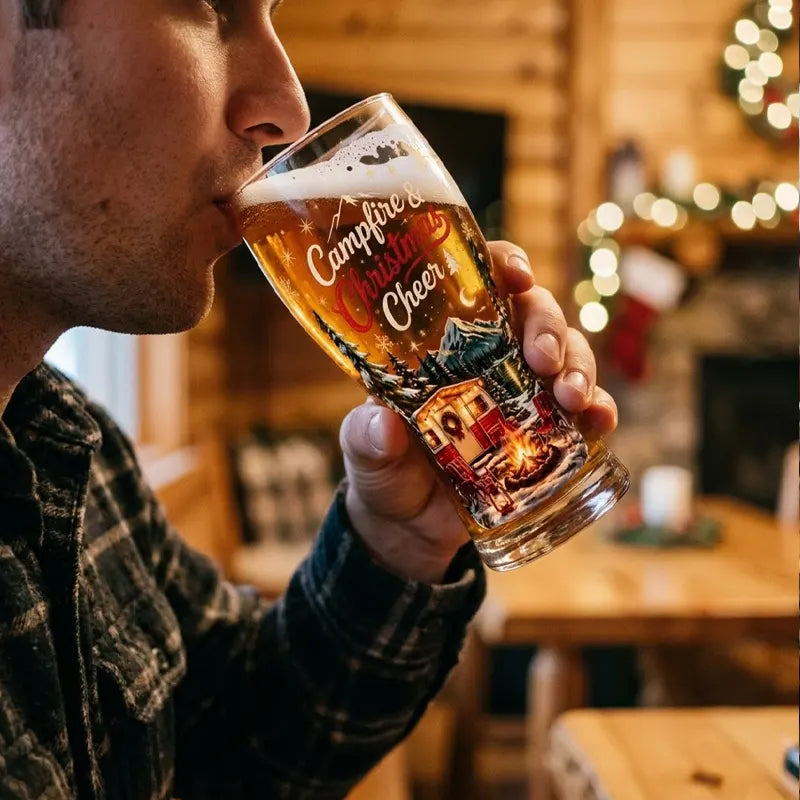 Campfire & Christmas Cheer Christmas Camping Drinking Glass