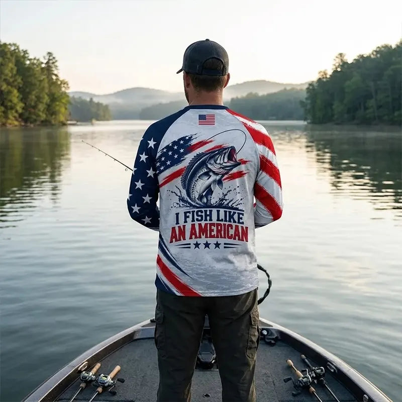 Custom American Bass Fishing Patriotic Long Sleeve Shirt