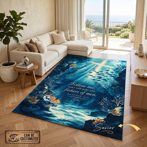 Personalized Matthew 4:19 Christian Fishing Ocean Area Rug