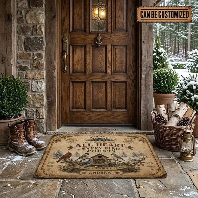 Personalized Vintage Bird Watching North American Birds Rustic Doormat