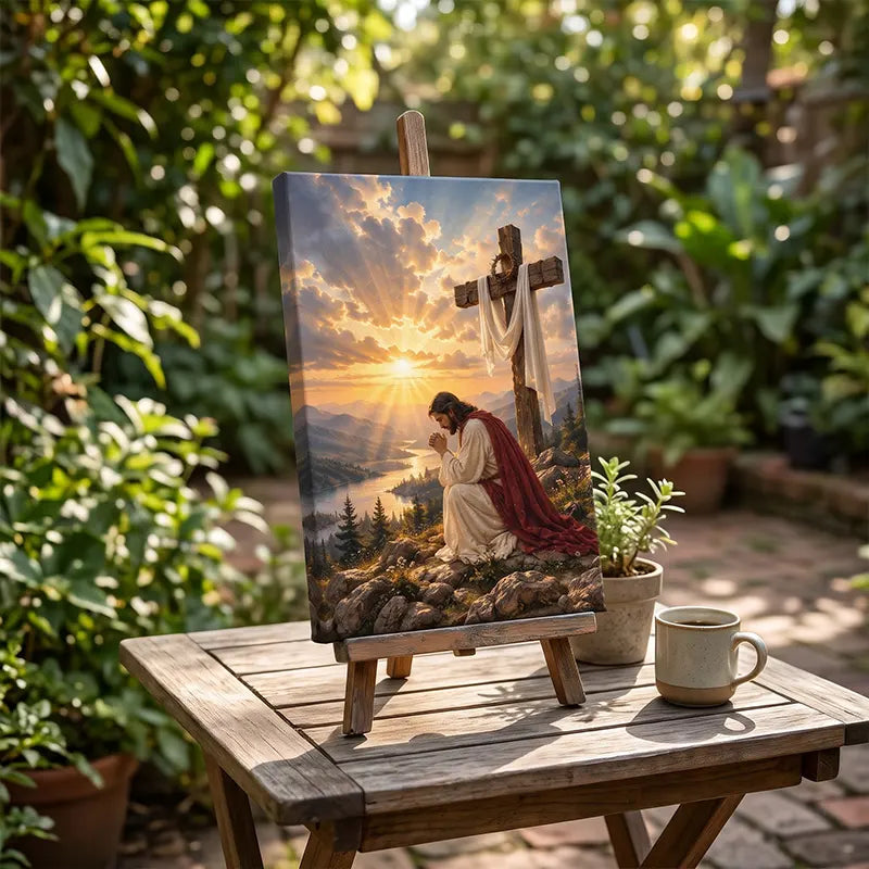 Praying Jesus at the Cross Christian Canvas Print