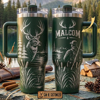 Whitetail Deer Hunting Laser Engraved 40oz Tumbler With Handle