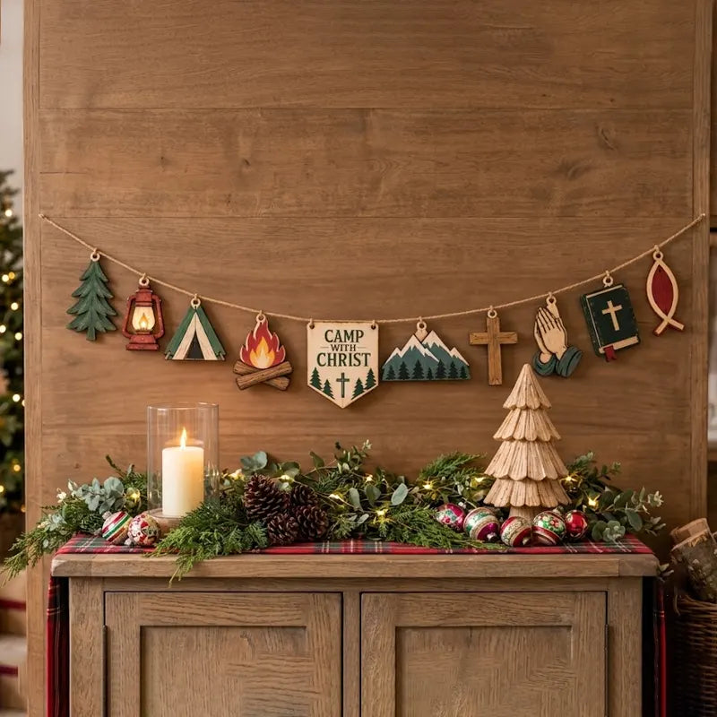 Personalized Camp With Christ Catholic Camping Wooden Garland