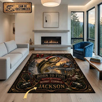 Personalized Christmas Bass Fishing Merry Fishmas Vintage Rug