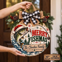 Personalized Merry Fishmas Christmas Round Door Sign