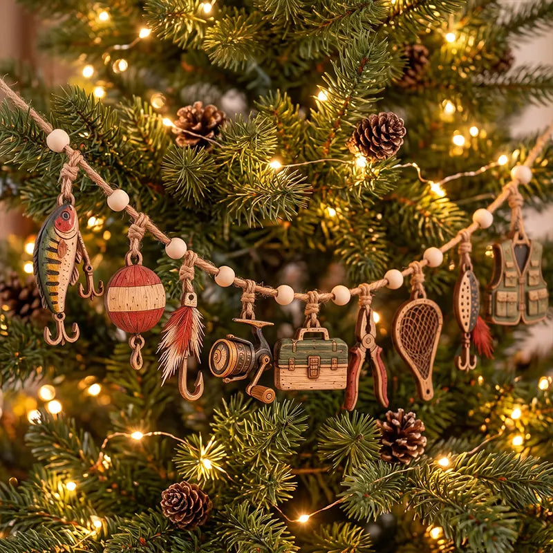 Rustic Fishing Cabin Fireplace Wooden Garland