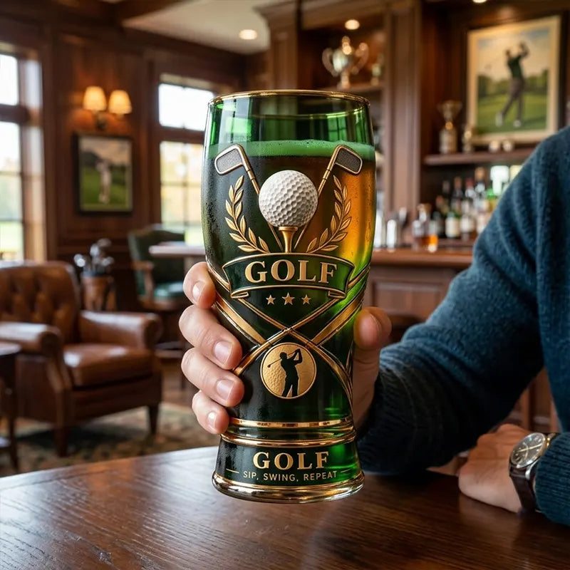 Personalized Golf Sip Swing Repeat Emerald Green Drinking Glass