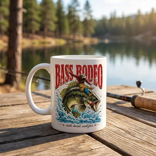 Bass Rodeo Cowboy Fishing Vintage Mug