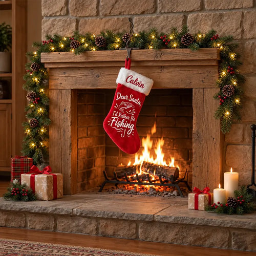 Personalized Dear Santa I’d Rather Be Fishing Christmas Stocking