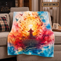 Personalized Matthew 6:26 Christian Birds Watercolor Fleece Blanket