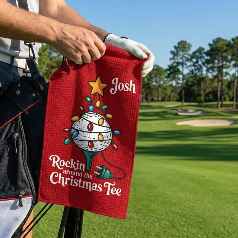 Rockin Around The Christmas Tee Funny Golf Towel