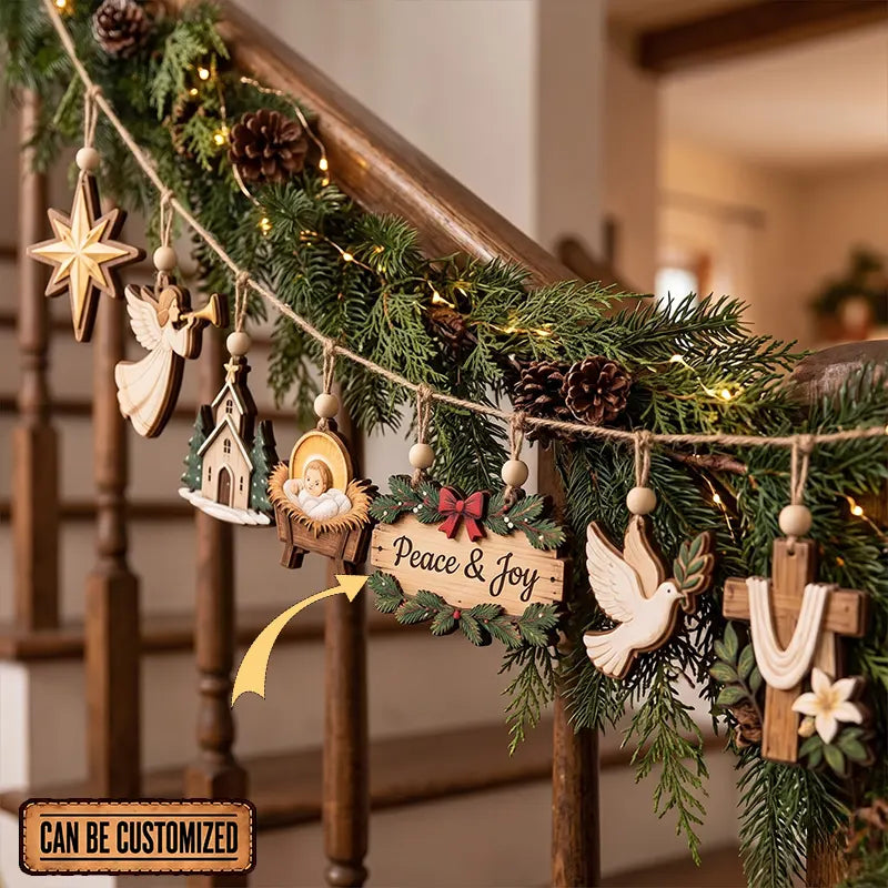 Personalized Christian Christmas 10-Piece Wooden Garland