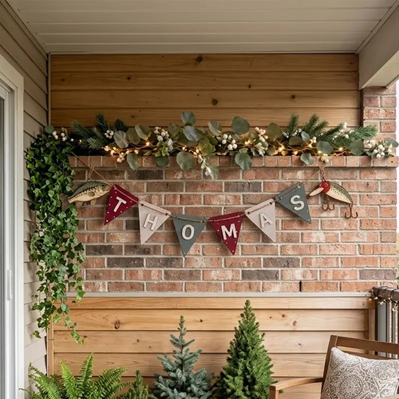 Personalized Fishing Cabin Wooden Garland