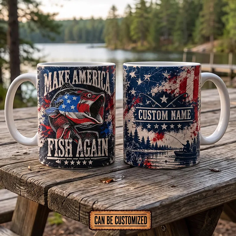 Personalized Make America Fish Again Patriotic Fishing Mug