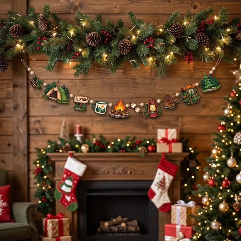 Personalized Camping Adventure Rustic Outdoor Wooden Garland