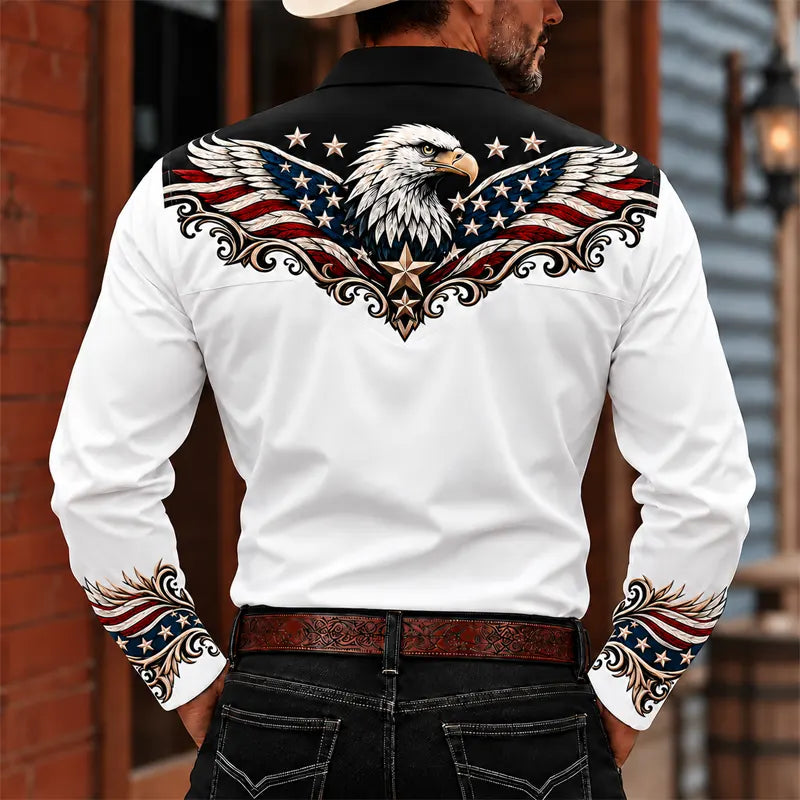 Personalized Western Bald Eagle American Flag Cowboy Western Shirt