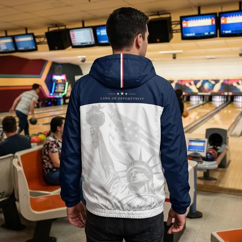 Personalized Land Of Opportunity Bald Eagle American Flag Windbreaker Jacket
