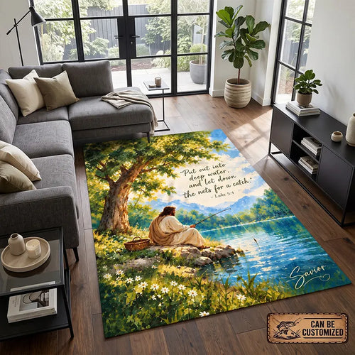 Jesus Fishing Luke 5:4 Christian Area Rug